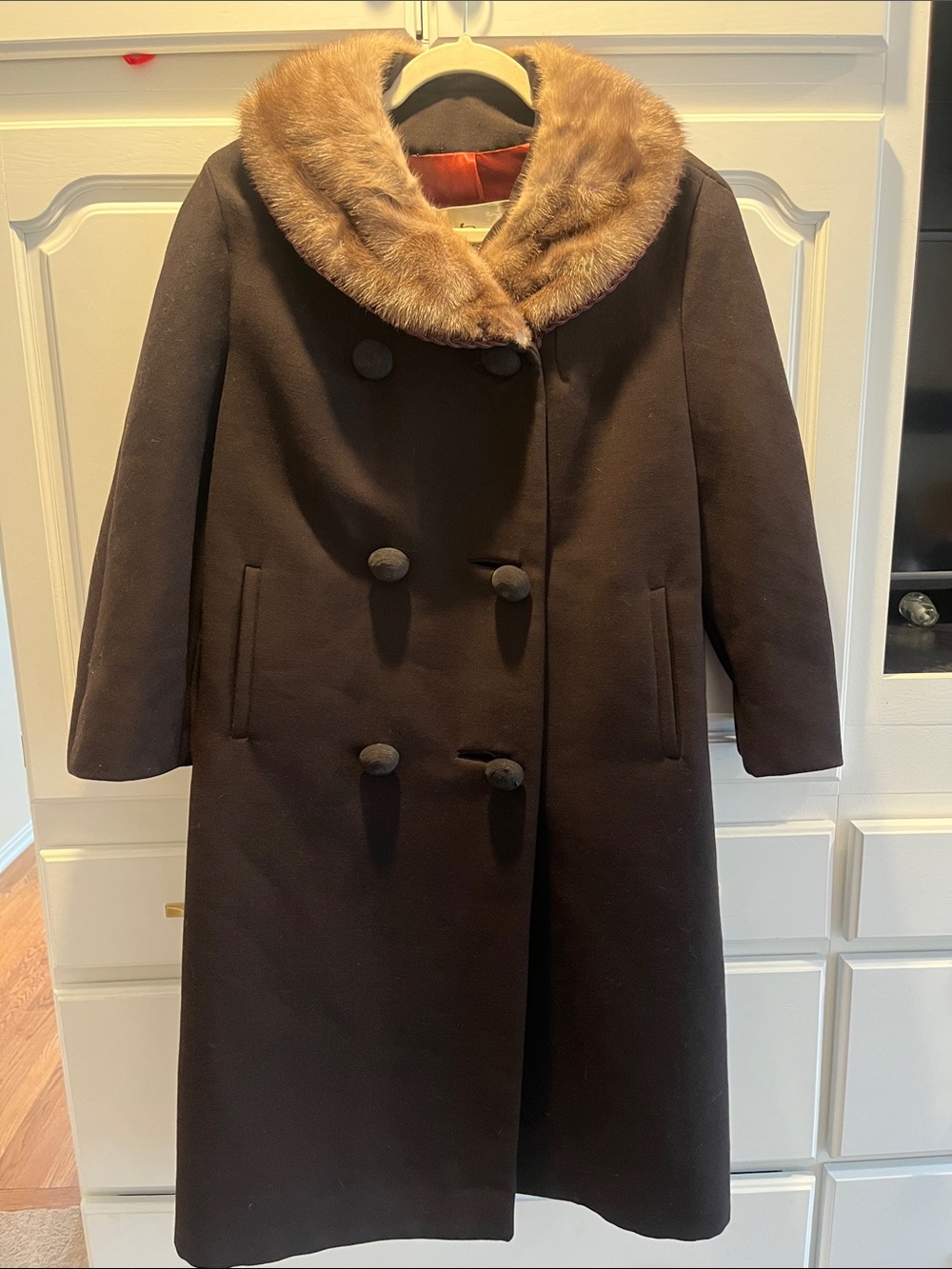 Vintage Brown Wool Coat with Real Mink Collar